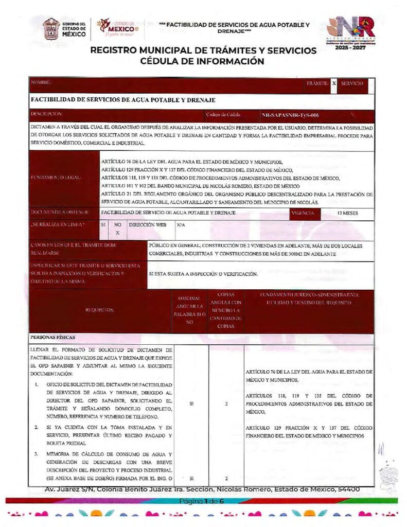 thumbnail of 006 FACTIBILIDAD DE SERVICIO DE AGUA POTABLE Y DRENAJE