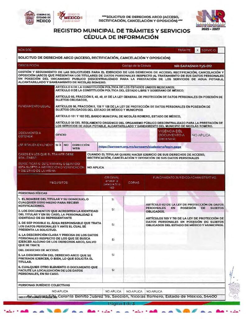 thumbnail of 012 SOLICITUD DE DERECHO ARCO (ACCESO, RECTIFICACION, CANCELACION Y OPOSICION)