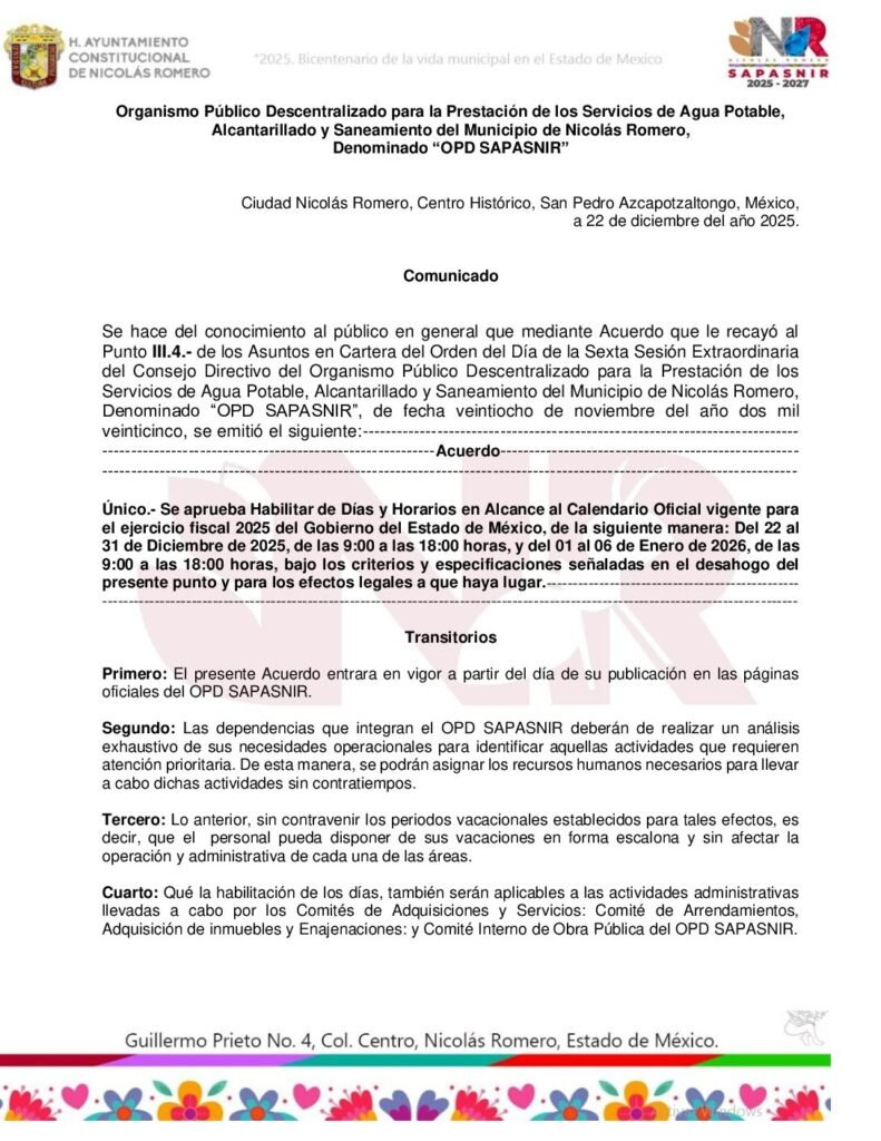 thumbnail of COMUNICADO DE HABILITACIÓN DE DIAS Y HORARIOS 2025