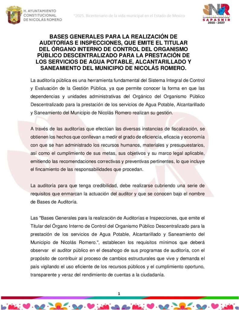 thumbnail of BASES GENERALES PARA AUDITORÍA SAPASNIR